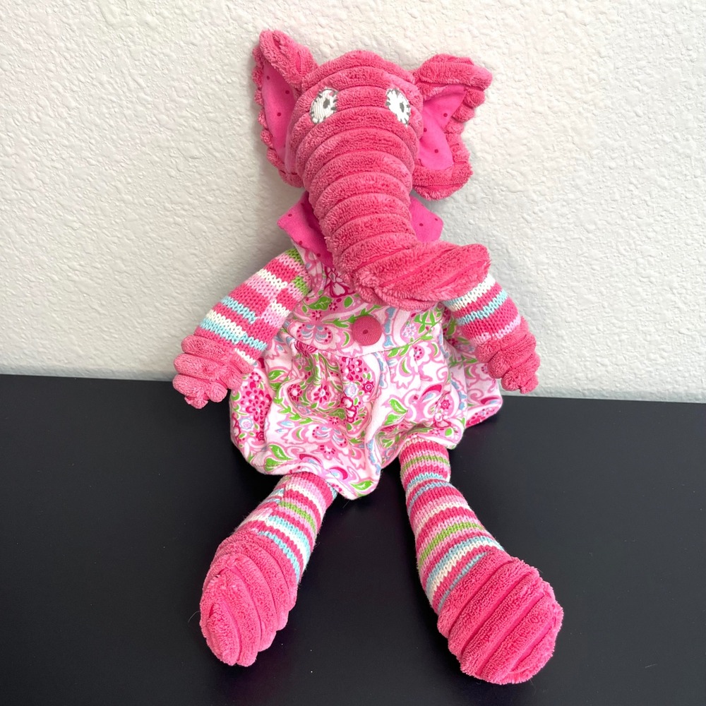 Maison Chic‎ Pink Elephant Plush Stuffed Animal Lovey Corduroy Floral Retired